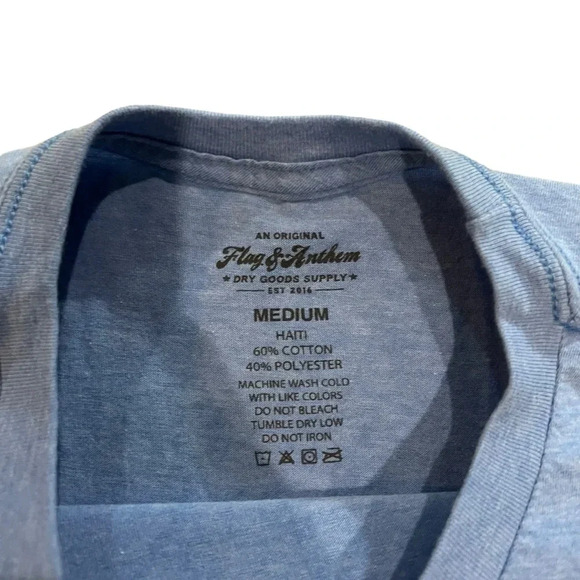 Flag & Anthem Men's T-Shirt Medium Light Blue Graphic Tee Short Sleeve Palm Tree - Picture 3 of 4